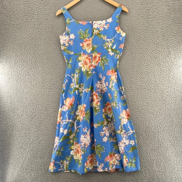 Talbots Dress Womens 2 Petite Blue Multi Floral Linen Blend A Line Empire Waist - Picture 3 of 11